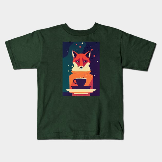 Fox serving coffee Kids T-Shirt by etherElric